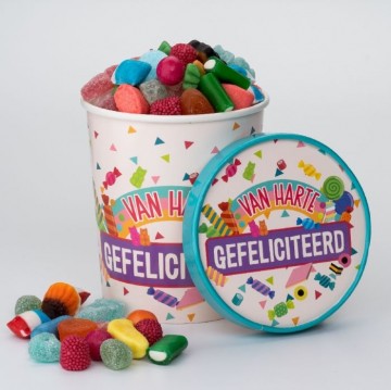 Candy bucket van harte gefeliciteerd